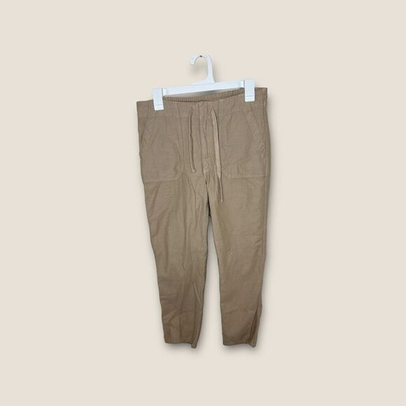 J. Crew Tie Waist Camp Pant Tan Pull On Ankle - Picture 2 of 6